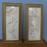 Two framed plaques and four other Art Nouveau style plaques