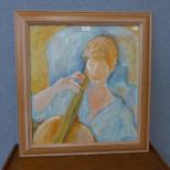 Sheila Oliner (1930-2020), Female playing Cello, mixed media, framed