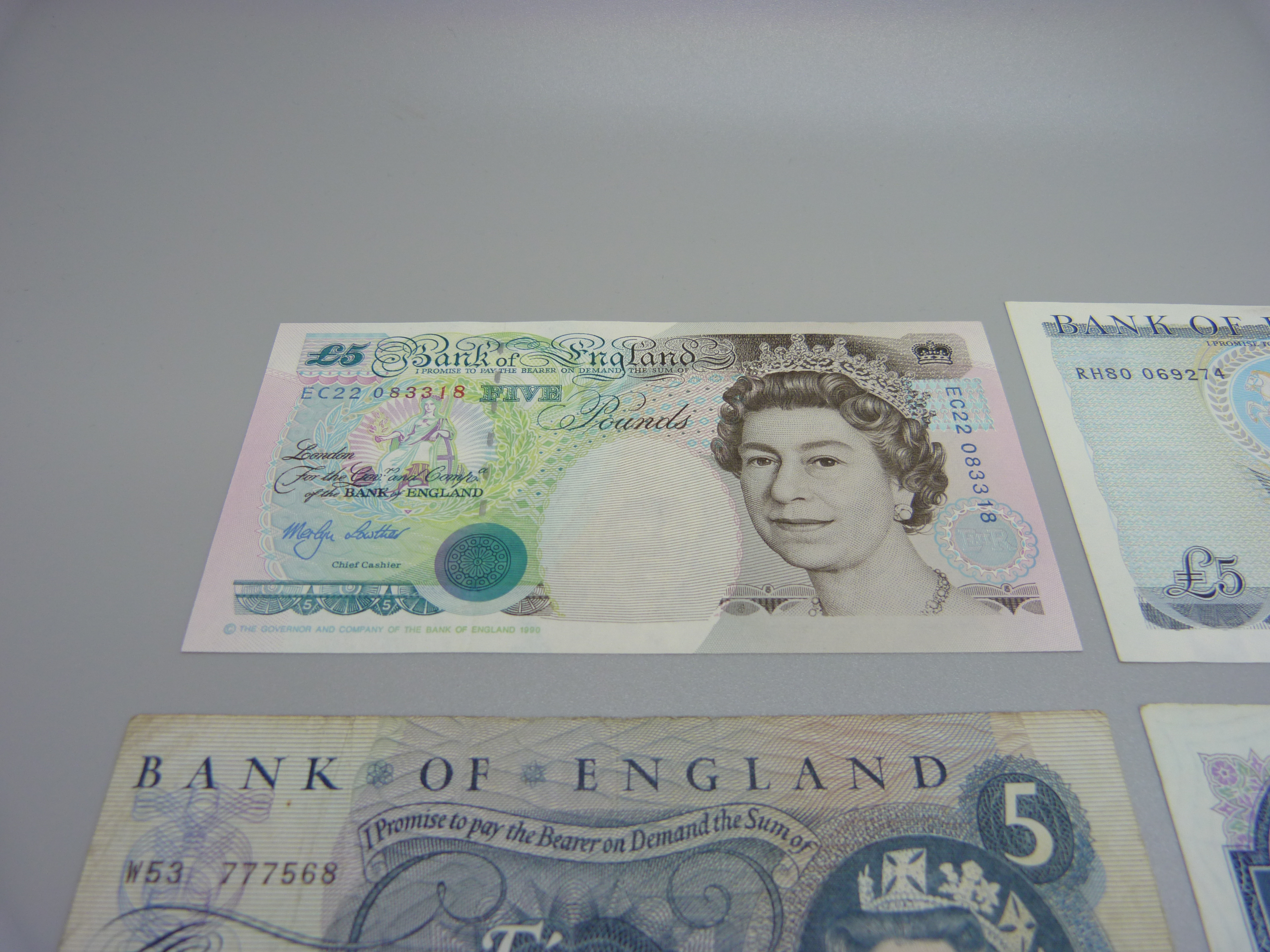 Four £5 notes - Image 2 of 6