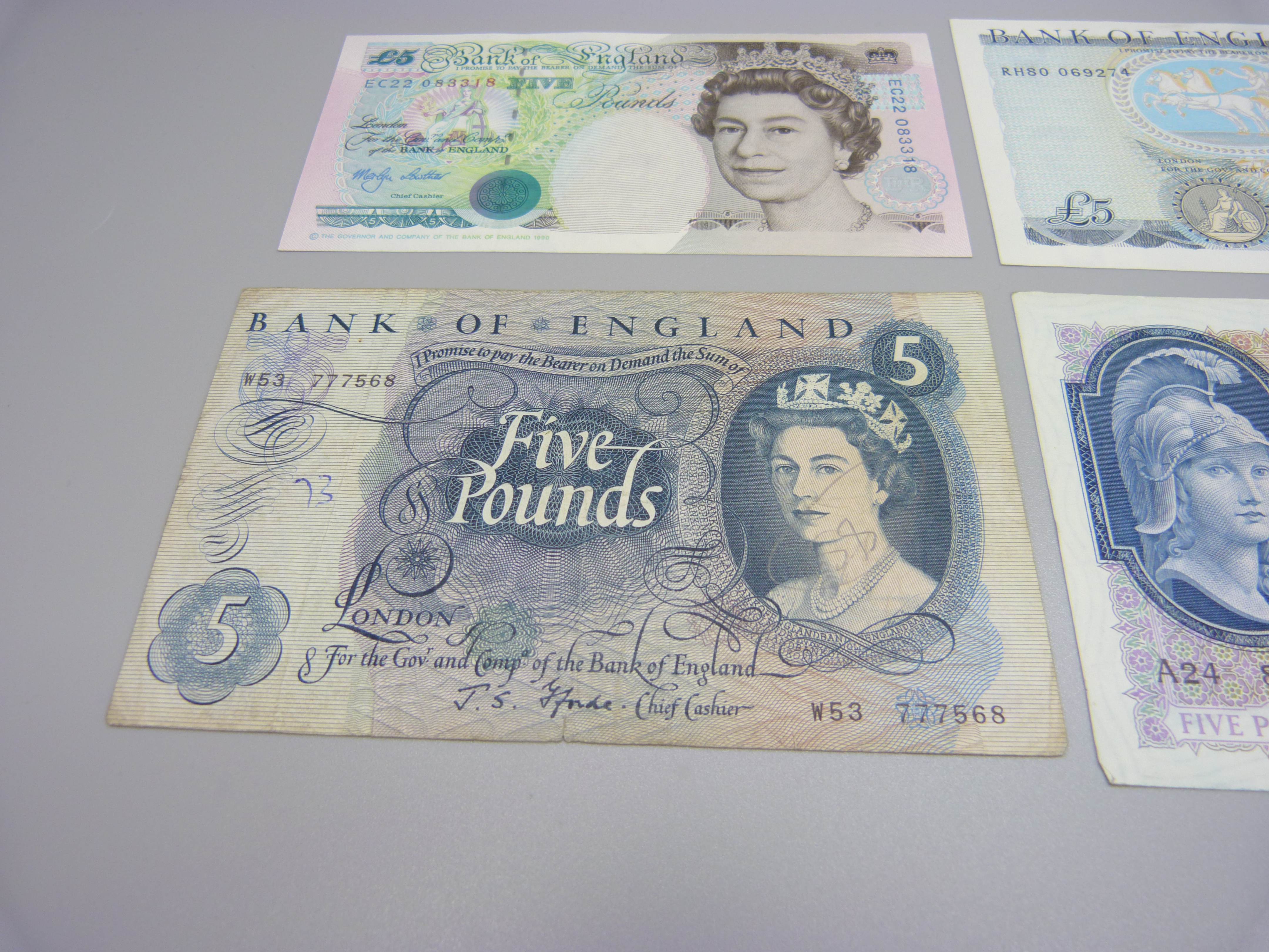 Four £5 notes - Image 4 of 6