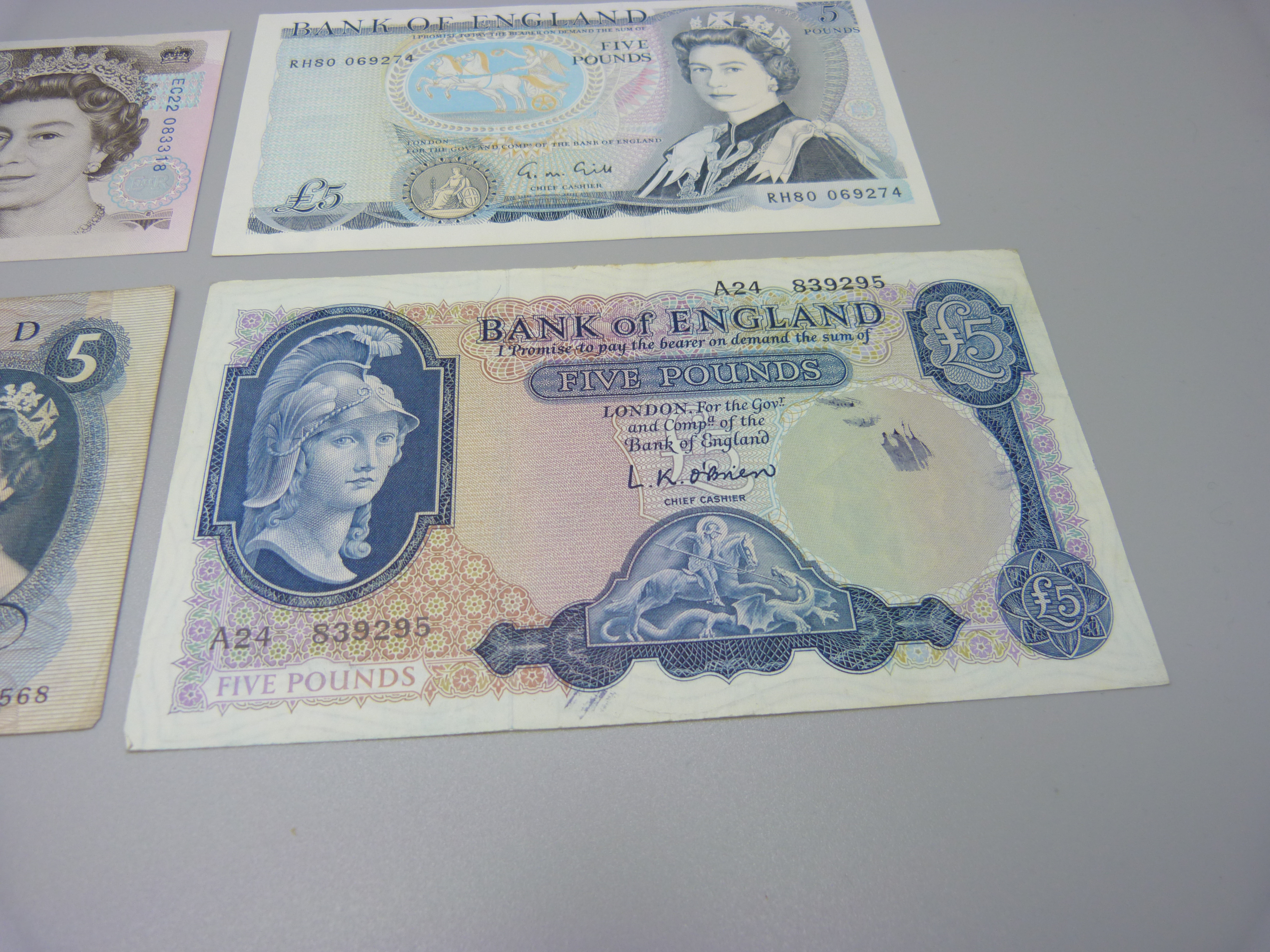 Four £5 notes - Image 5 of 6