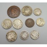 Ten American coins including 19th Century silver