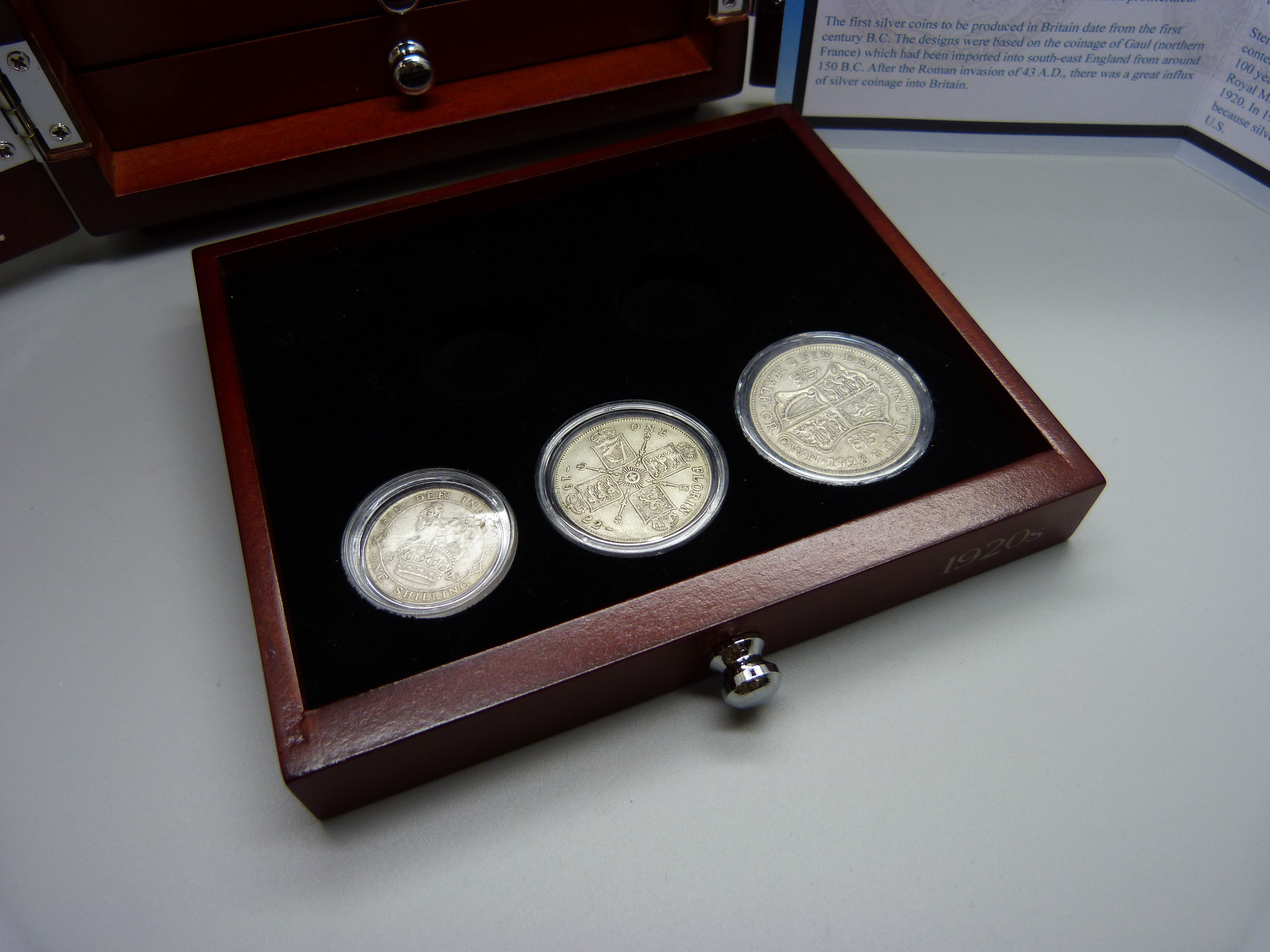 A collection of silver coins, 18 coins in a seven drawer cabinet plus one penny coin - Image 7 of 8