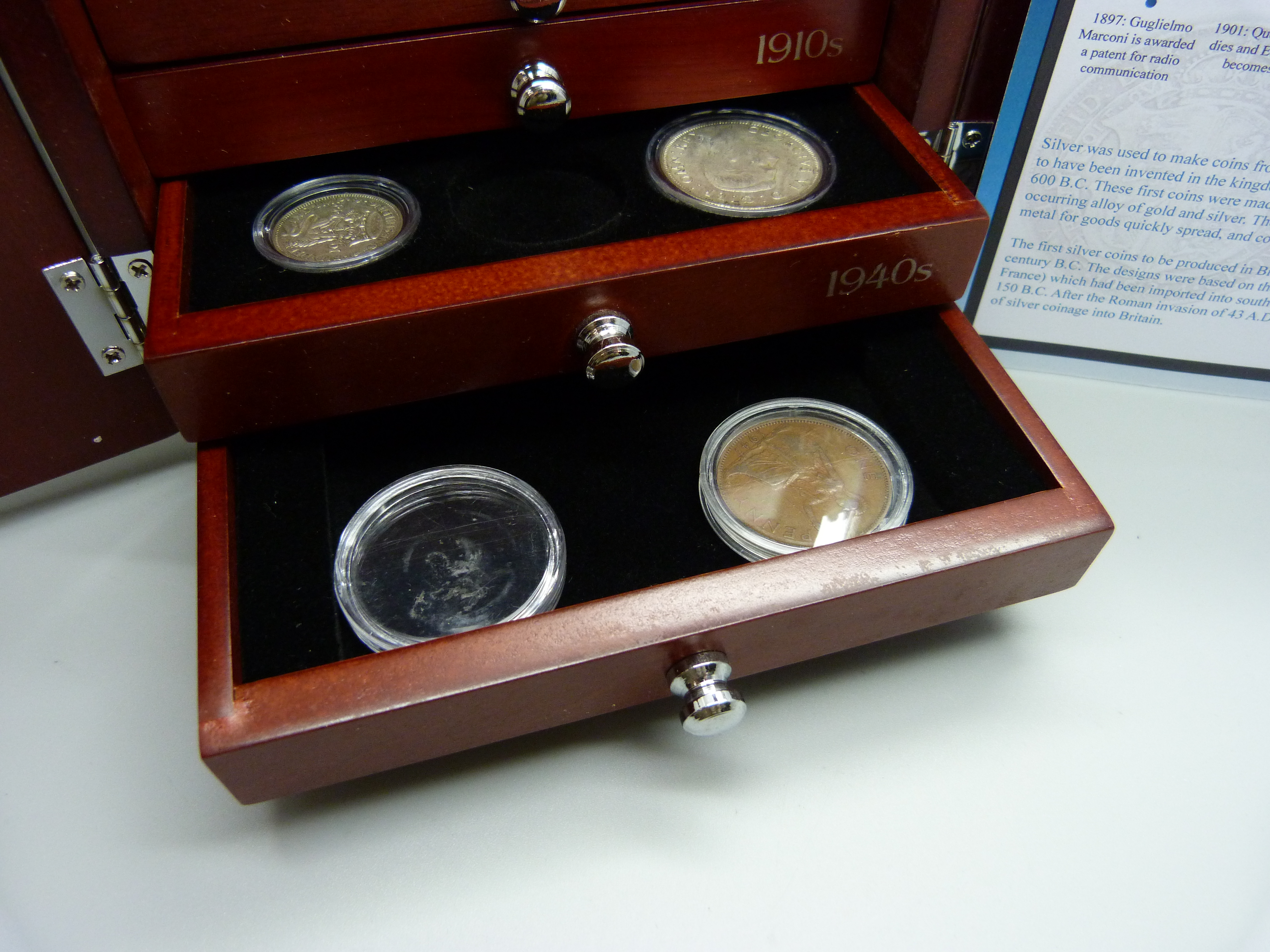 A collection of silver coins, 18 coins in a seven drawer cabinet plus one penny coin - Image 2 of 8