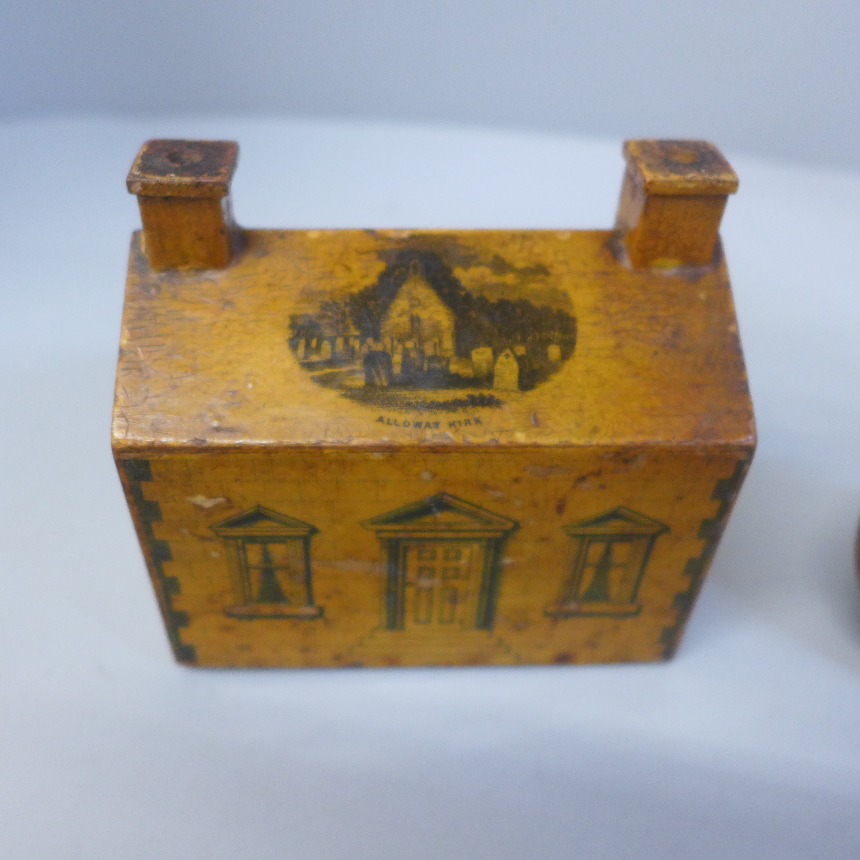 Two wooden mallets and a treen money bank - Image 2 of 2