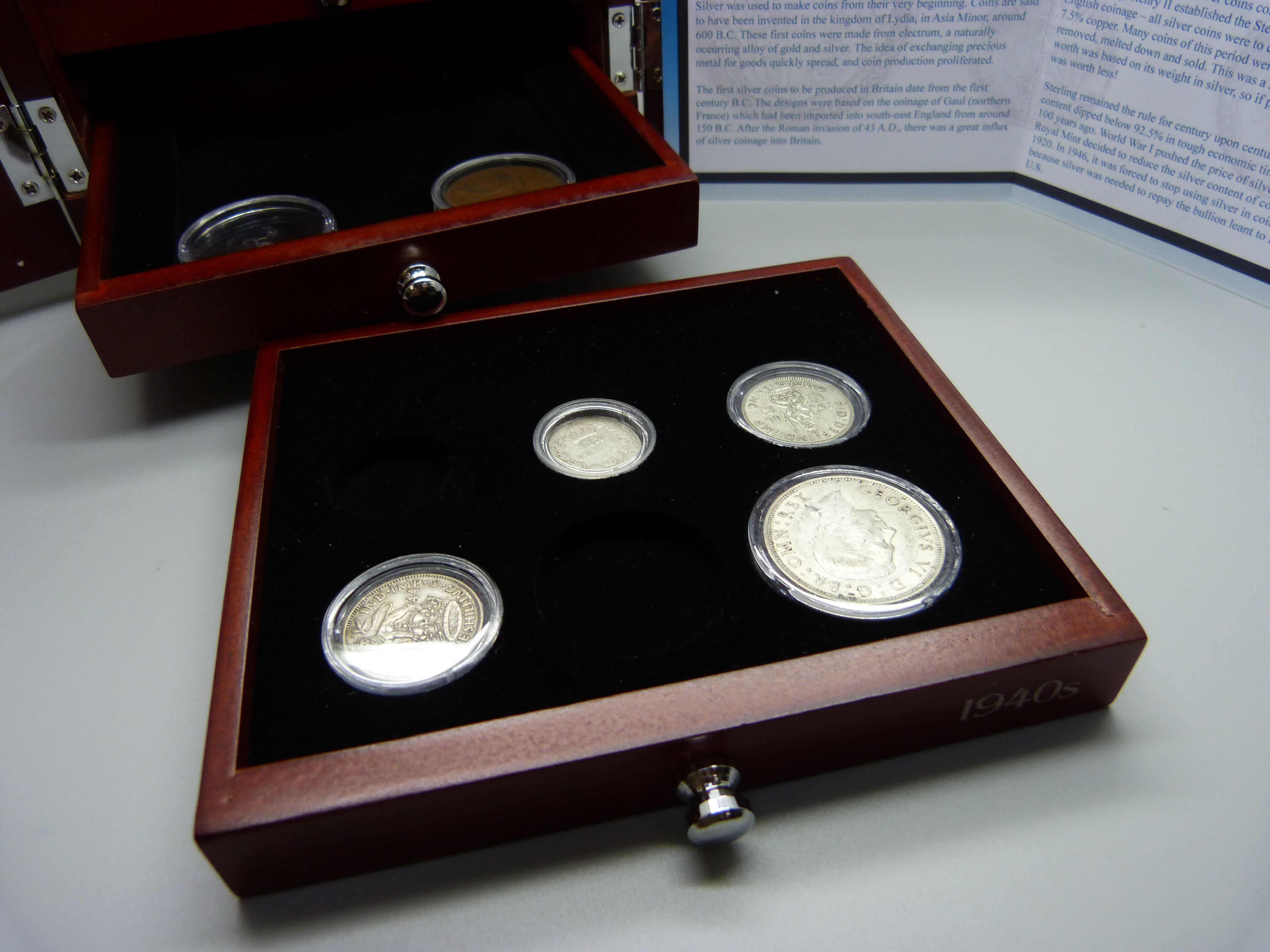 A collection of silver coins, 18 coins in a seven drawer cabinet plus one penny coin - Image 3 of 8