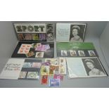 A collection of stamps, British PO mint stamps, x4, and one Royal Mail