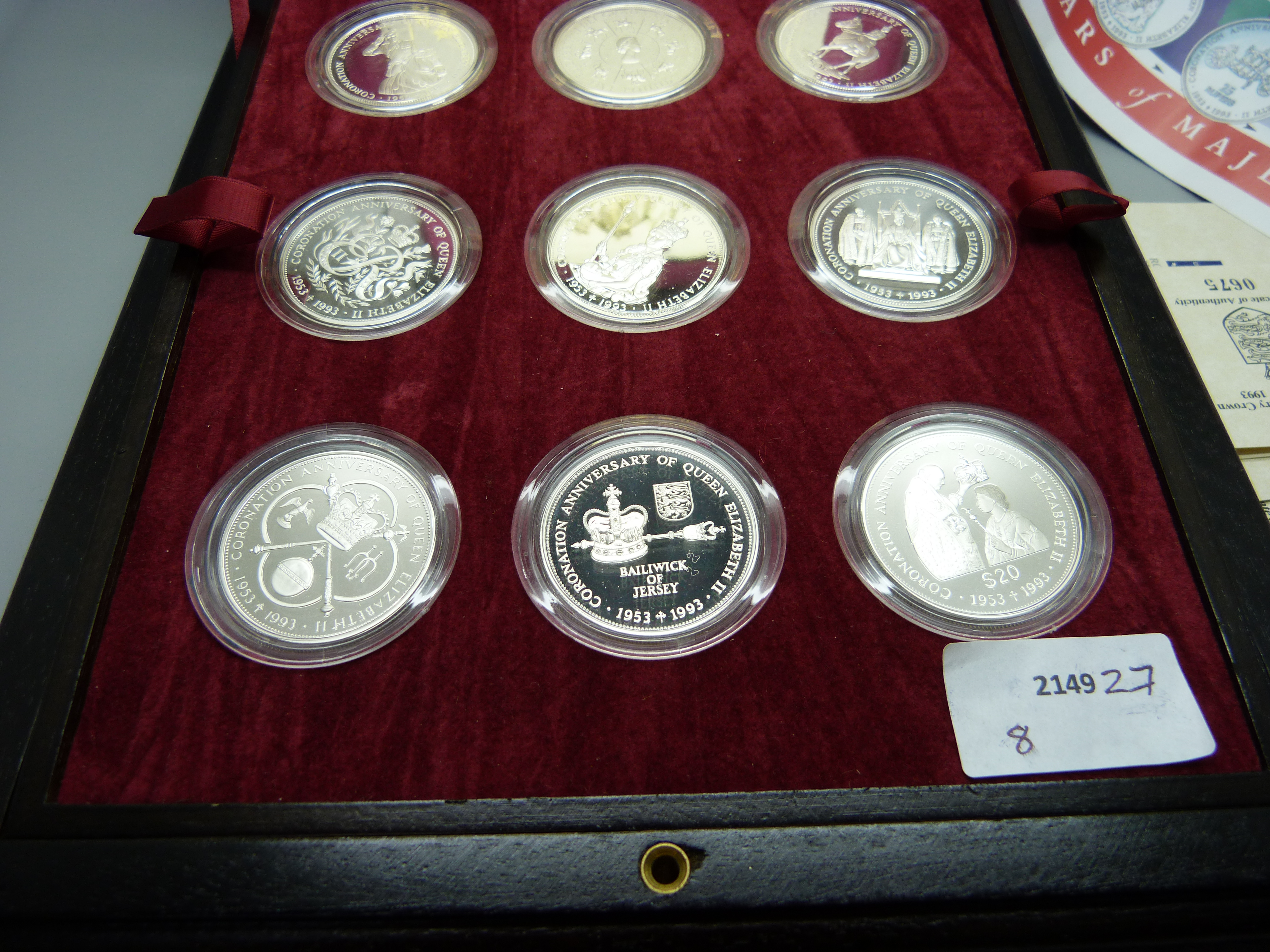 A 40th Anniversary Coronation collection of eighteen silver coins, boxed with paperwork - Image 7 of 8