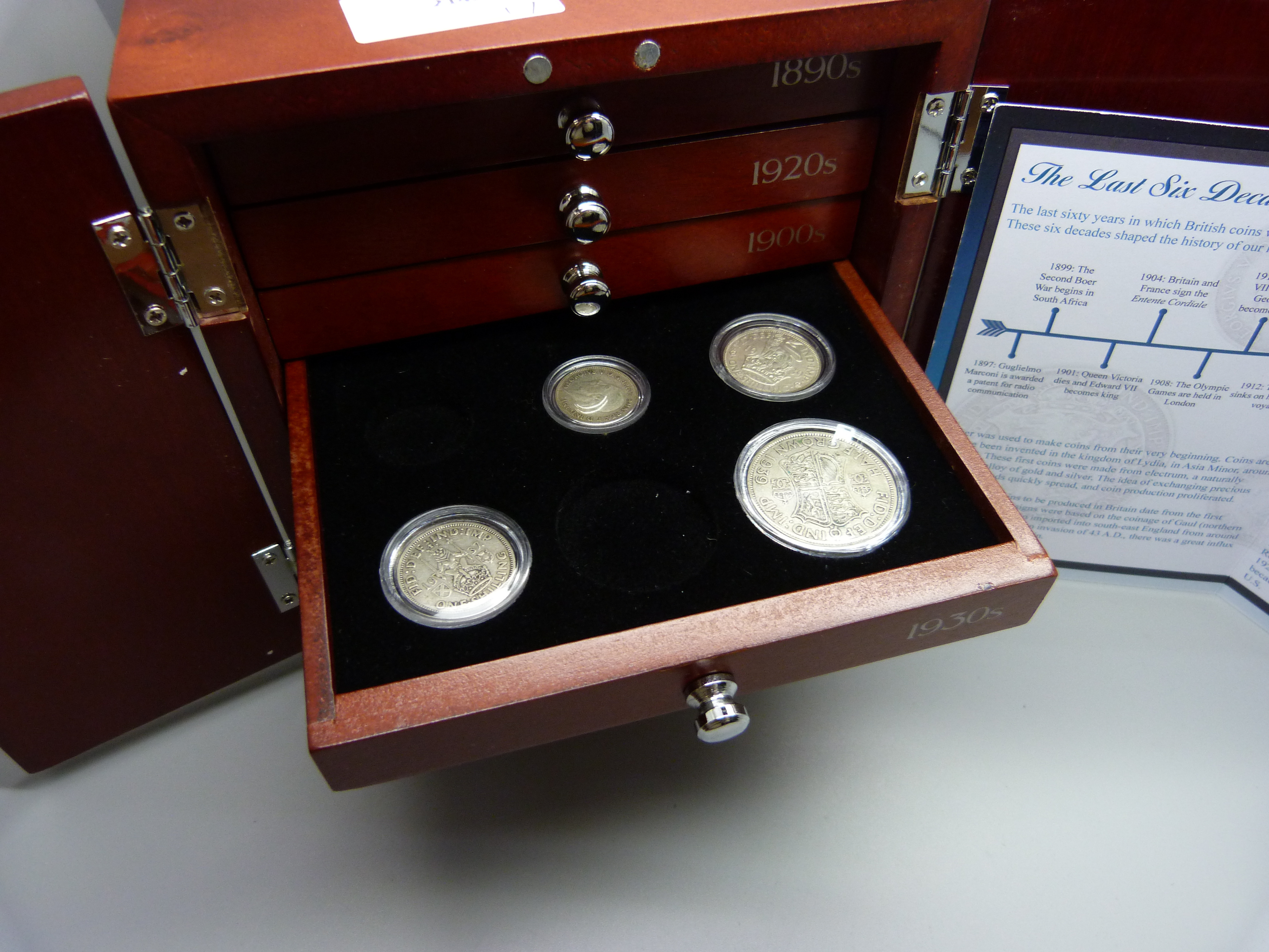 A collection of silver coins, 18 coins in a seven drawer cabinet plus one penny coin - Image 5 of 8