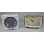 A 1970s West German pottery ceramic clock and a retro Chinese alarm clock