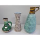 Three items of West German pottery: a Dummler and Breiden scraffito vase in turquoise and brown,