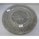 A Persian Qalamani plate, Qajar Dynasty, 1794-1925, 38cm