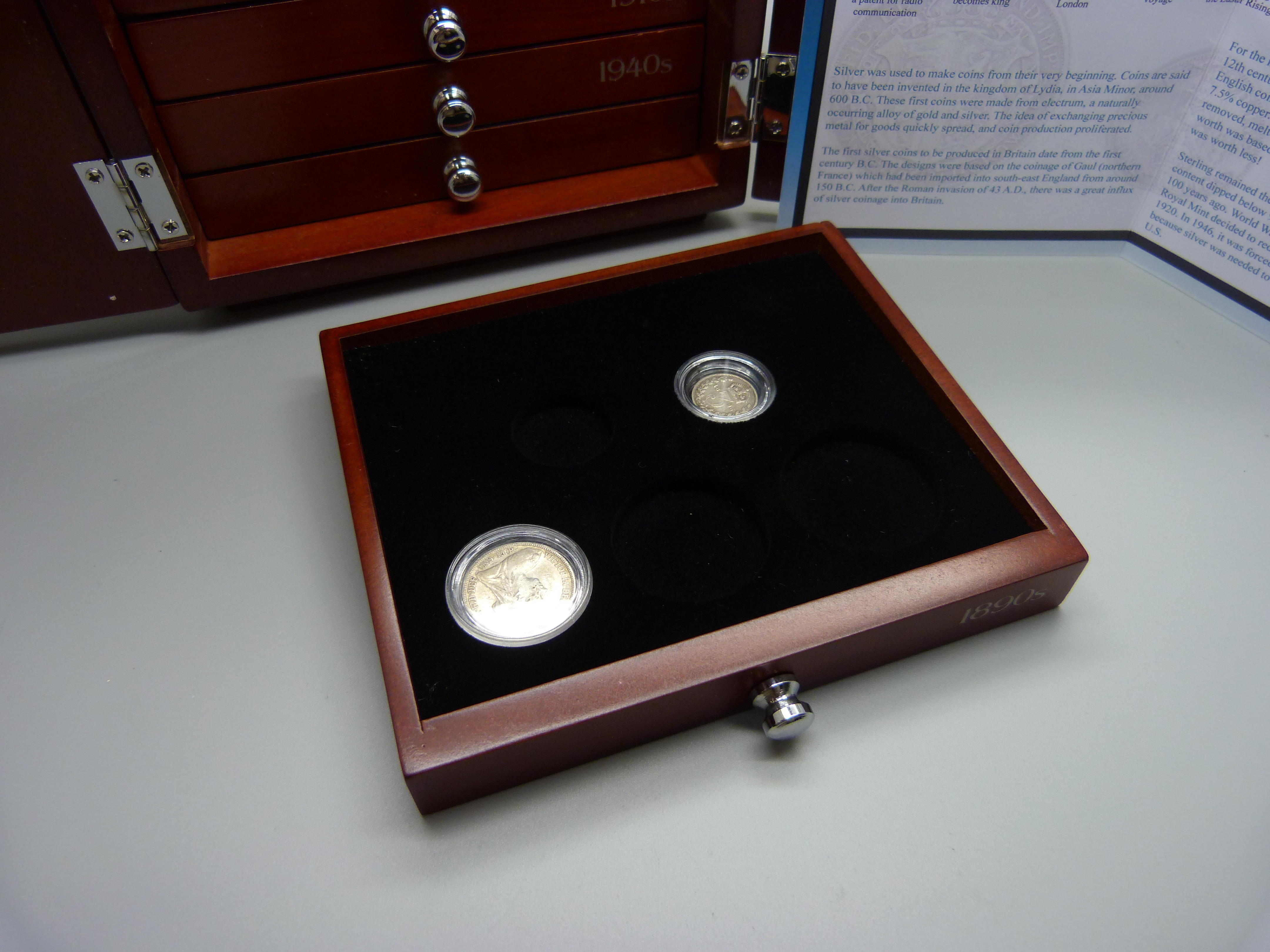 A collection of silver coins, 18 coins in a seven drawer cabinet plus one penny coin - Image 8 of 8