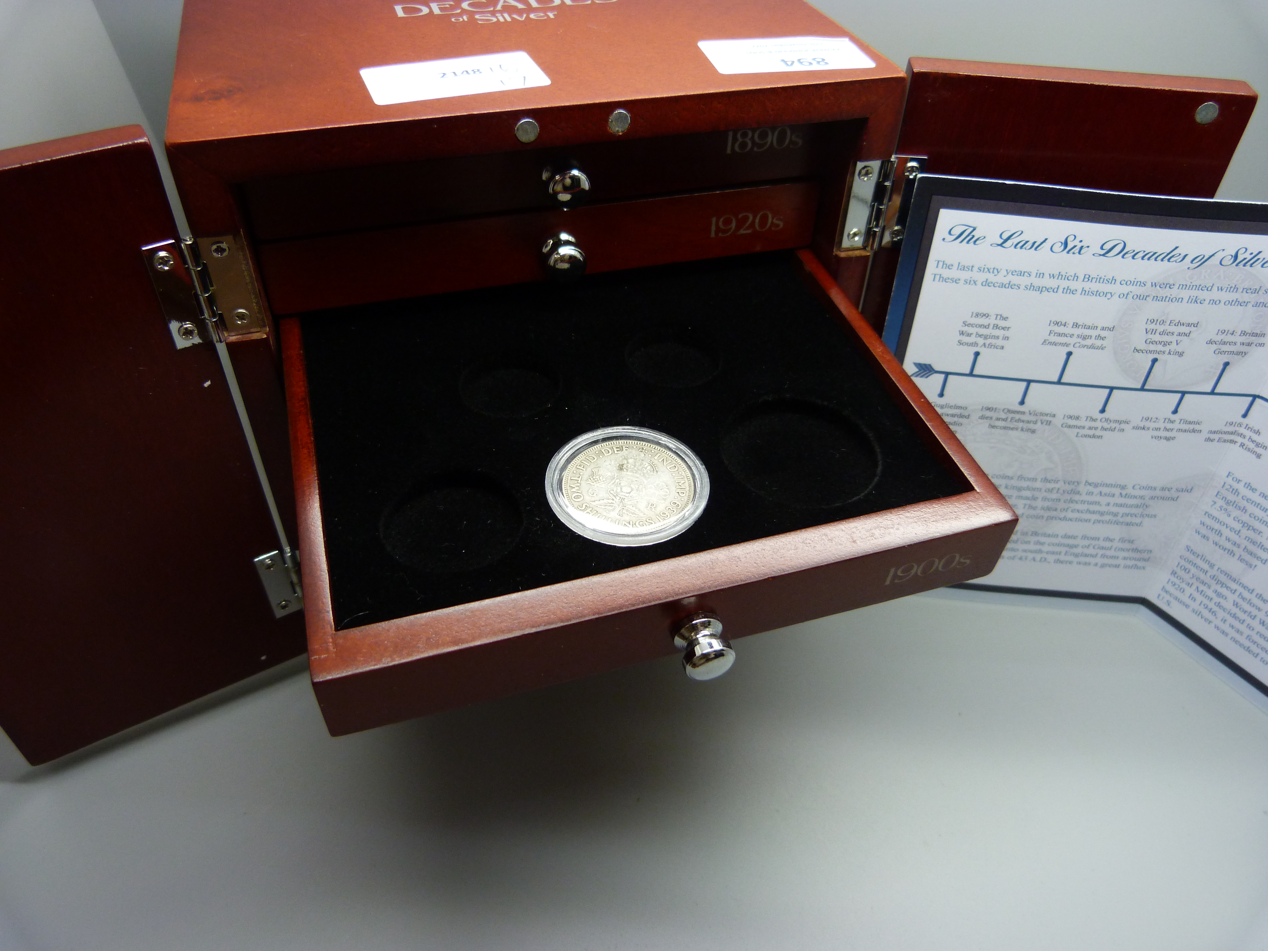 A collection of silver coins, 18 coins in a seven drawer cabinet plus one penny coin - Image 6 of 8