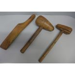 Three wooden lead working tools