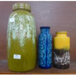 Three West German vases, tallest 38cm, tallest a/f