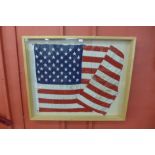 A large framed American flag, size of frame; 95 x 115cms