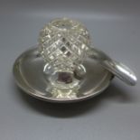 A silver match holder/cigarette rest, glass rim a/f