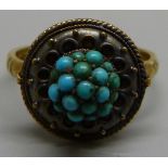 A 9ct gold and turquoise set ring, 3.3g, L