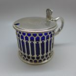 A Victorian silver preserve pot with blue glass liner, London 1845, John Wilmin Figg, 125g