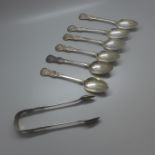 A set of six 19th Century silver spoons with sugar bows, spoons Newcastle 1833, sugar bows Newcastle