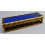 A yellow metal casket with lapis lazuli base, lacking panels, length 61mm