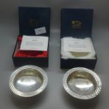 Two silver bowls, replicas of Channel Island Bachin, boxed 138g, 98mm diameter