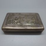 A 19th Century continental silver box with hunting scene and gilt interior, 87mm wide