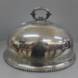 A large silver plated meat dome, by Elkington & Co., with inscription, 'The Queen's prize to The