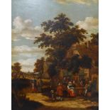 Flemish School (19th Century), pair of landscapes with merry villagers outside a tavern and