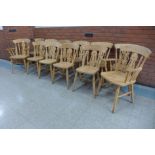 A set of twelve beech farmhouse kitchen chairs