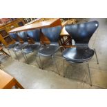 A set of five Fritz Hansen chrome and black ash Series 7 chairs, designed by Arne Jacobsen