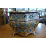 A 19th Century Dutch miniature/apprentice's walnut and parquetry inlaid bombe shaped commode