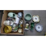 A box of mixed china, Denby, Sylvac, Mason's Ironstone, etc. **PLEASE NOTE THIS LOT IS NOT