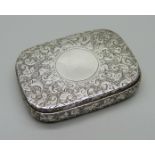 A small silver snuff or vesta case, marked S.M, Sampson Mordan & Co., London 1881, 30g