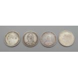 Four one shilling coins, 1885, 1886, 1887 and 1888