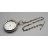 A silver watch chain and pocket watch case, 72g