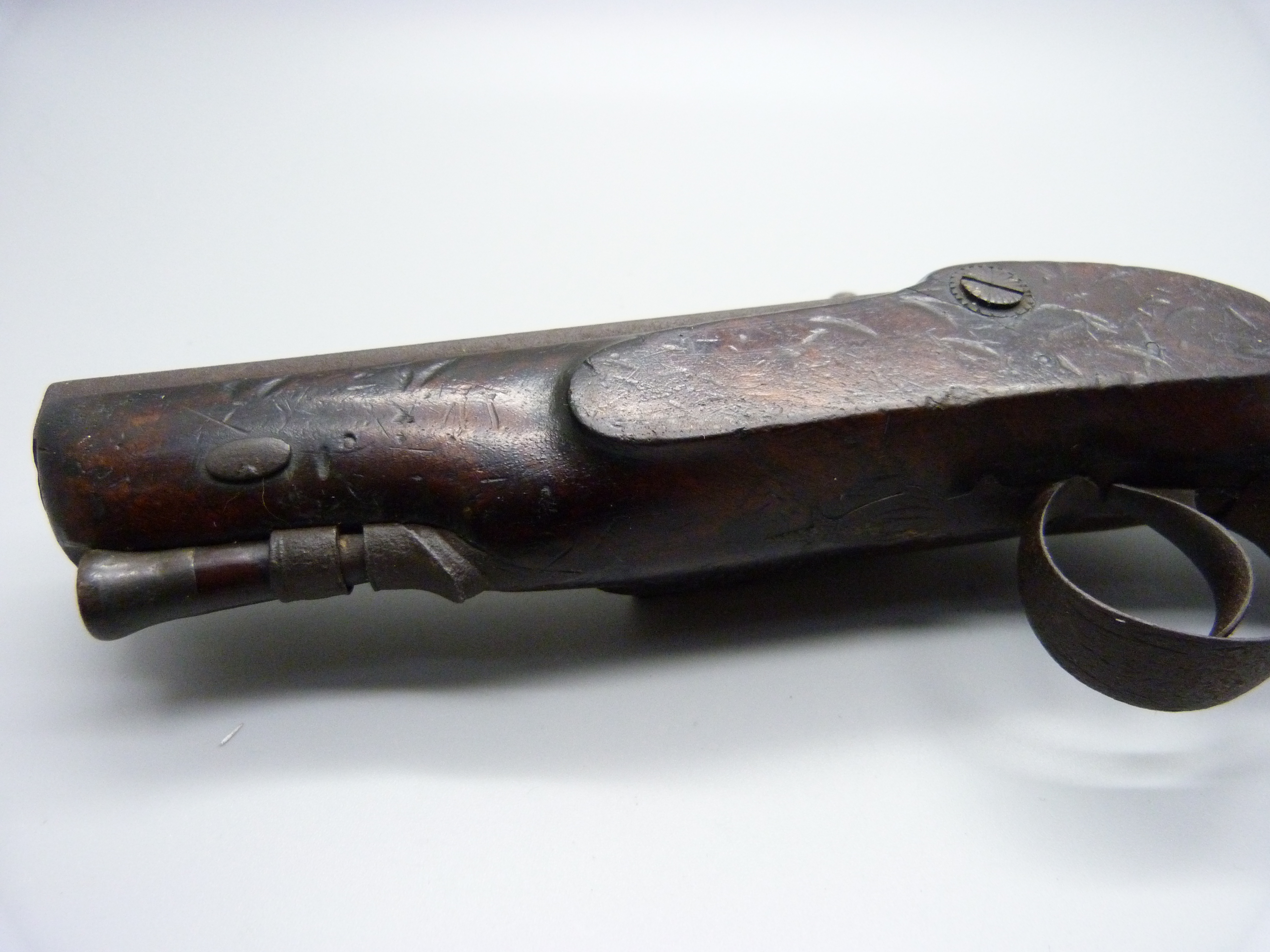 An 18th Century flintlock pistol, 22cm, the barrel engraved 'Police Nottingham' - Image 4 of 4