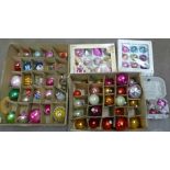 A collection of vintage Christmas tree decorations, mainly glass, approximately 75 in total