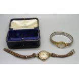 Two lady's wristwatches, 9ct gold and Omega