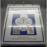 The Complete John F. Kennedy uncirculated US half dollar collection of stamps and coins (44)