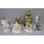 A collection of Staffordshire figures and continental figures (8)