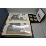 An album of coin covers and a cased set of four The Queen Elizabeth II photographic £5 coin