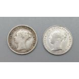 Two 3d coins, 1859 and 1871