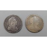 Two George I one shilling coins, 1720 and 1723