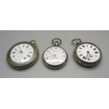 A silver pocket watch, Chester 1900 and two others