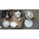 A Crown Ducal Art Deco tea pot and jug, Nippon tea pot and three others **PLEASE NOTE THIS LOT IS