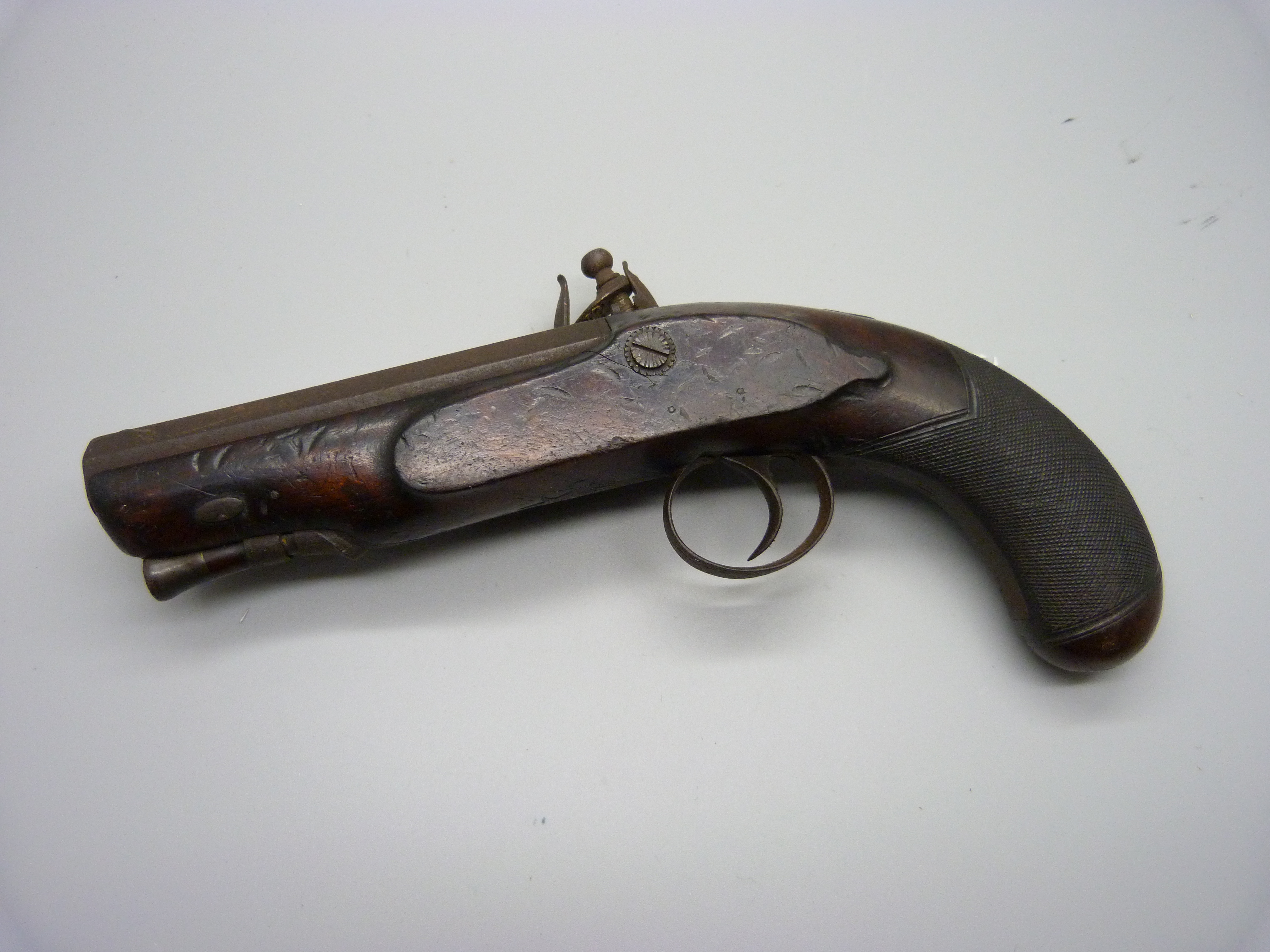 An 18th Century flintlock pistol, 22cm, the barrel engraved 'Police Nottingham' - Image 3 of 4