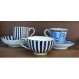 An English 19th Century hand painted tea cup, coffee can and saucer and a Flight Barr cup and saucer