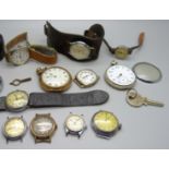 A collection of wristwatches and pocket watches including Viergines